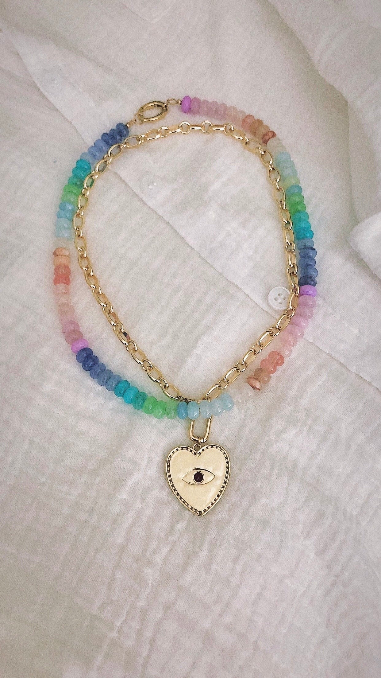 Pastel Bright #PB4 Ombre Rainbow Necklace: colorful, joyful, one of a kind mixed gemstone bead necklaces