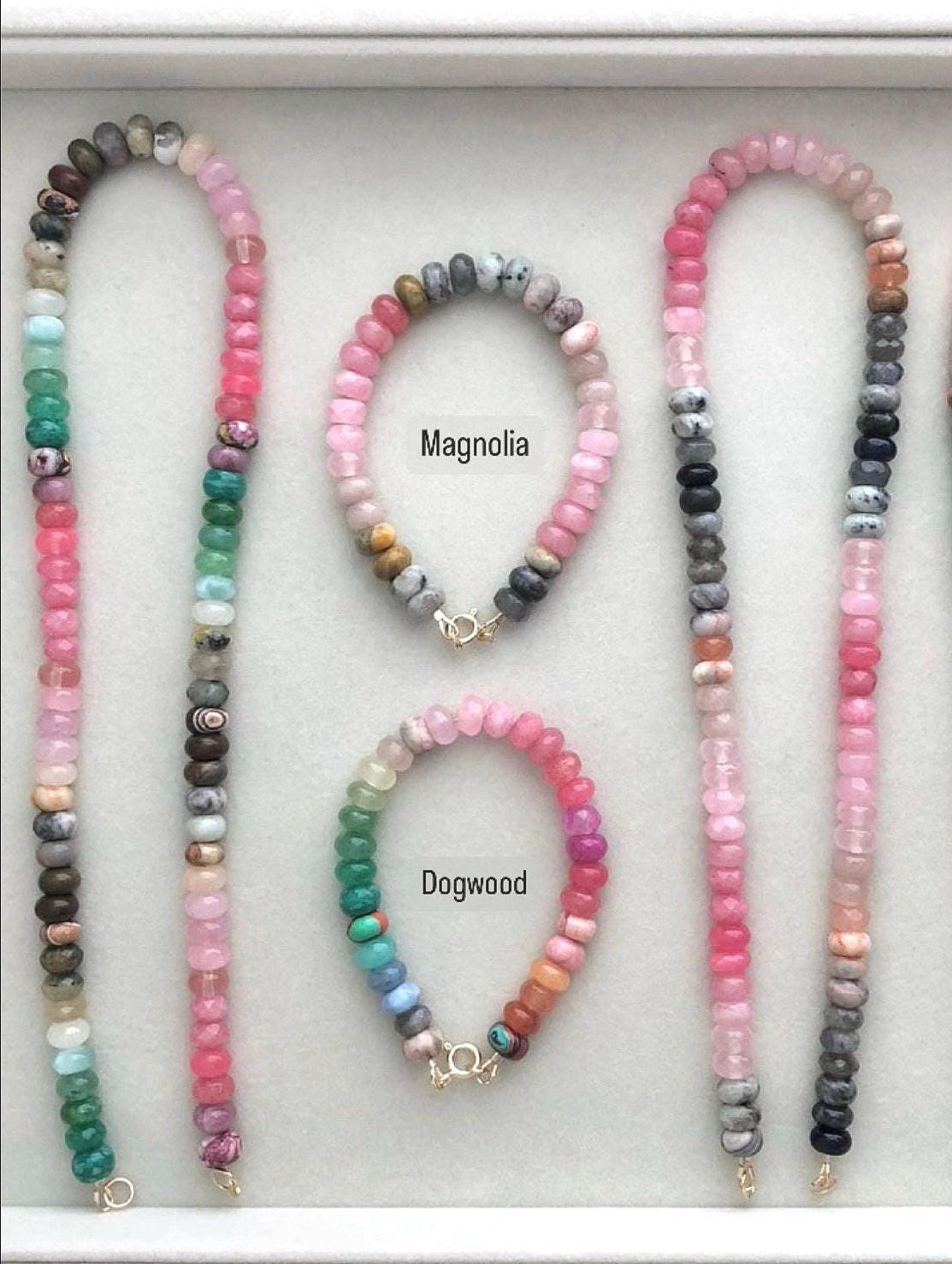 Dogwood Blossom Series Ombré Gemstone Jewelry: colorful, joyful, one of a kind wearable art gemstone bead necklaces and bracelet