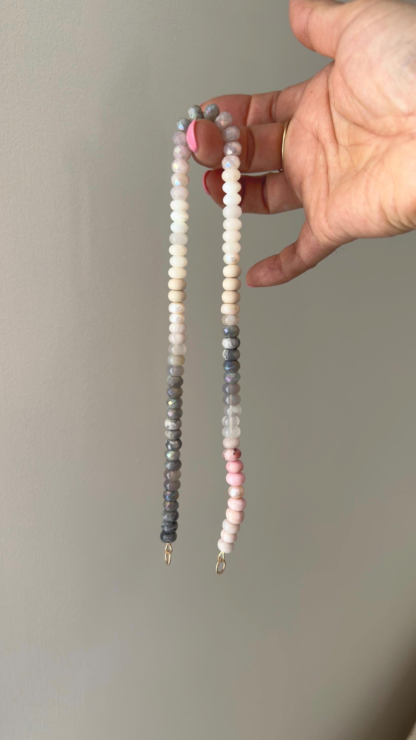 Glimmer Gray3 Necklace: one of a kind ombré gemstone necklace, Emerge Collection, soft grays, creams, pale blush, tough of sparkle