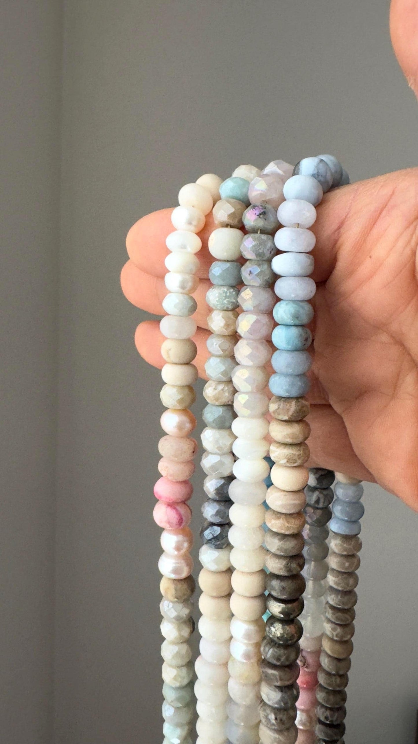 Glimmer Gray3 Necklace: one of a kind ombré gemstone necklace, Emerge Collection, soft grays, creams, pale blush, tough of sparkle