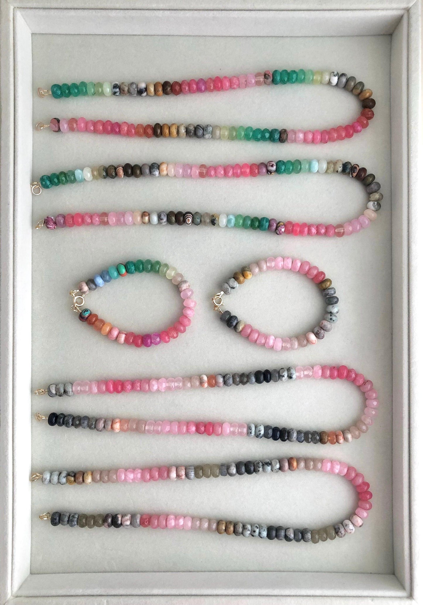 Dogwood Blossom Series Ombré Gemstone Jewelry: colorful, joyful, one of a kind wearable art gemstone bead necklaces and bracelet