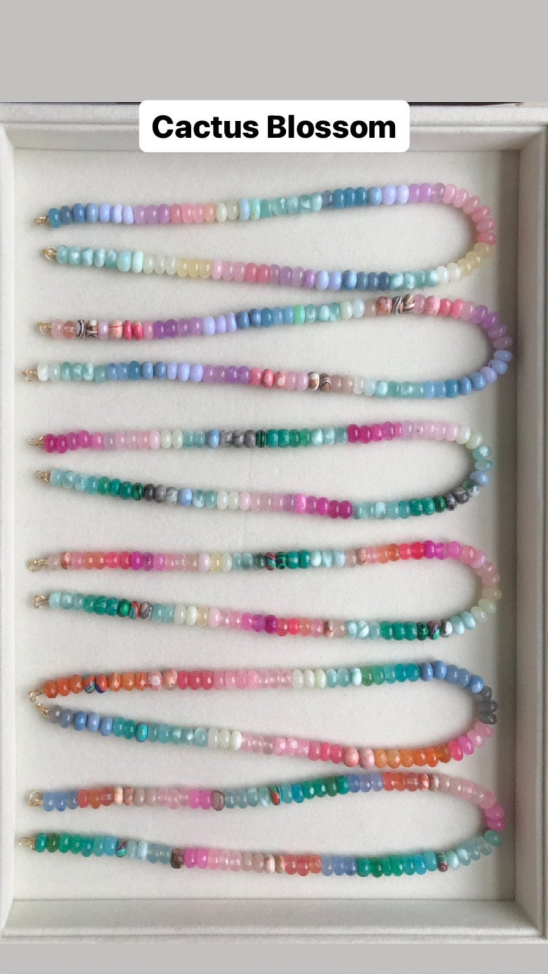 Cactus Blossom CB1 Faded Wood Necklace: one of a kind ombré gemstone necklace inspired by west coast blooming cactus, small-batch series