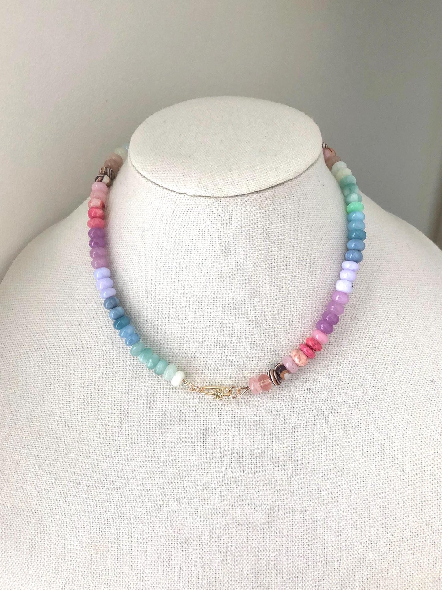 Cactus Blossom CB1 Faded Wood Necklace: one of a kind ombré gemstone necklace inspired by west coast blooming cactus, small-batch series