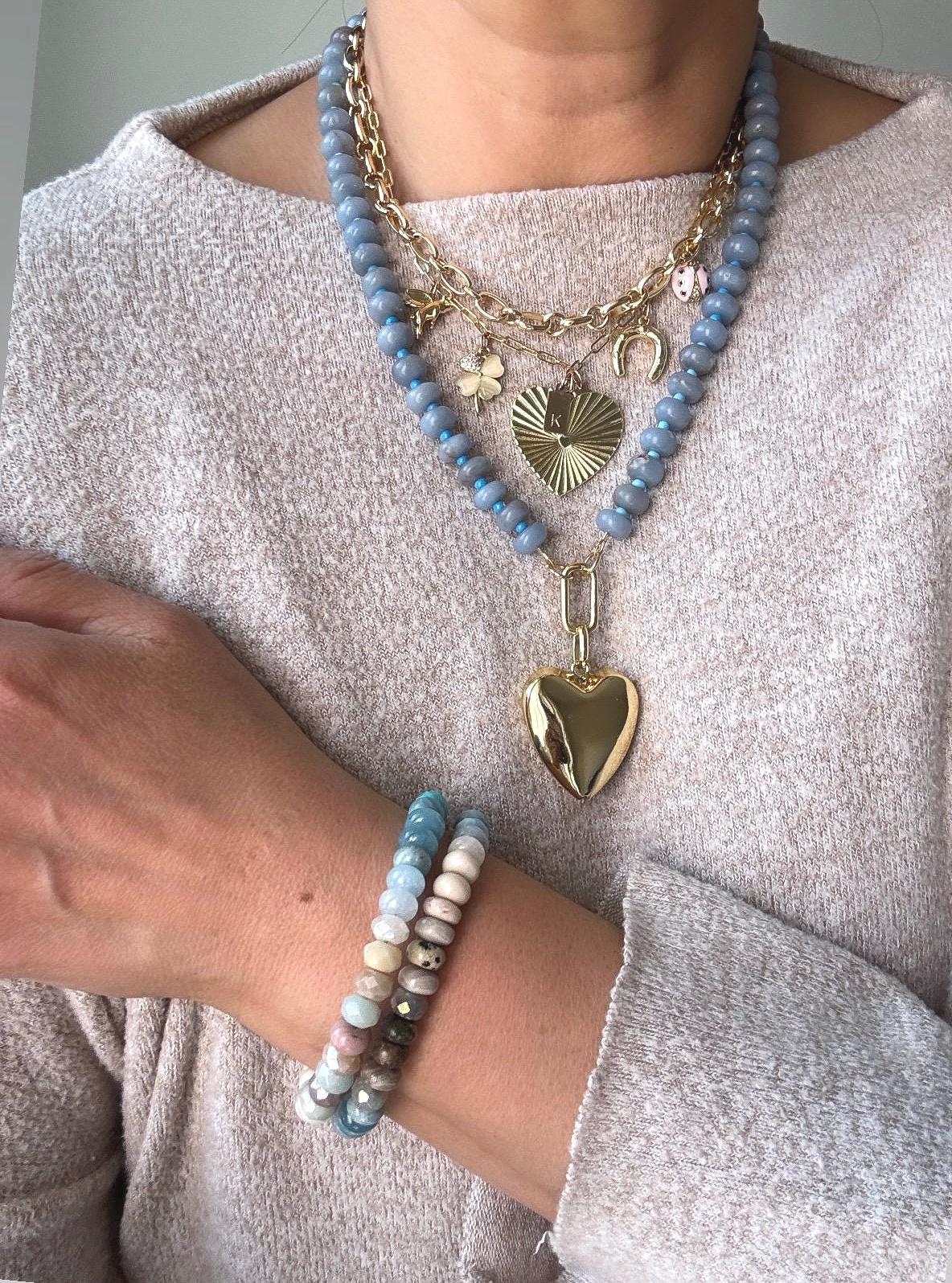 Glimmer Blue4 Necklace: one of a kind ombré gemstone necklace, Emerge Collection, blues, cream, sand colors with a tough of sparkle