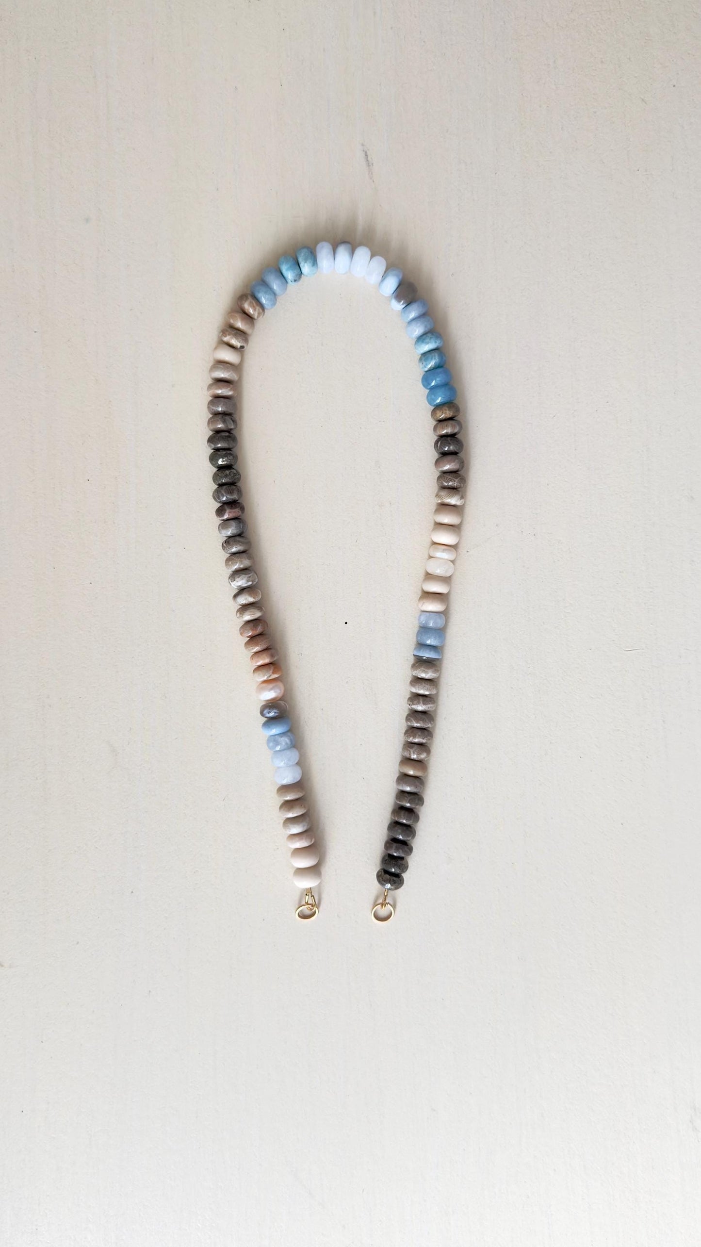 Glimmer Blue4 Necklace: one of a kind ombré gemstone necklace, Emerge Collection, blues, cream, sand colors with a tough of sparkle
