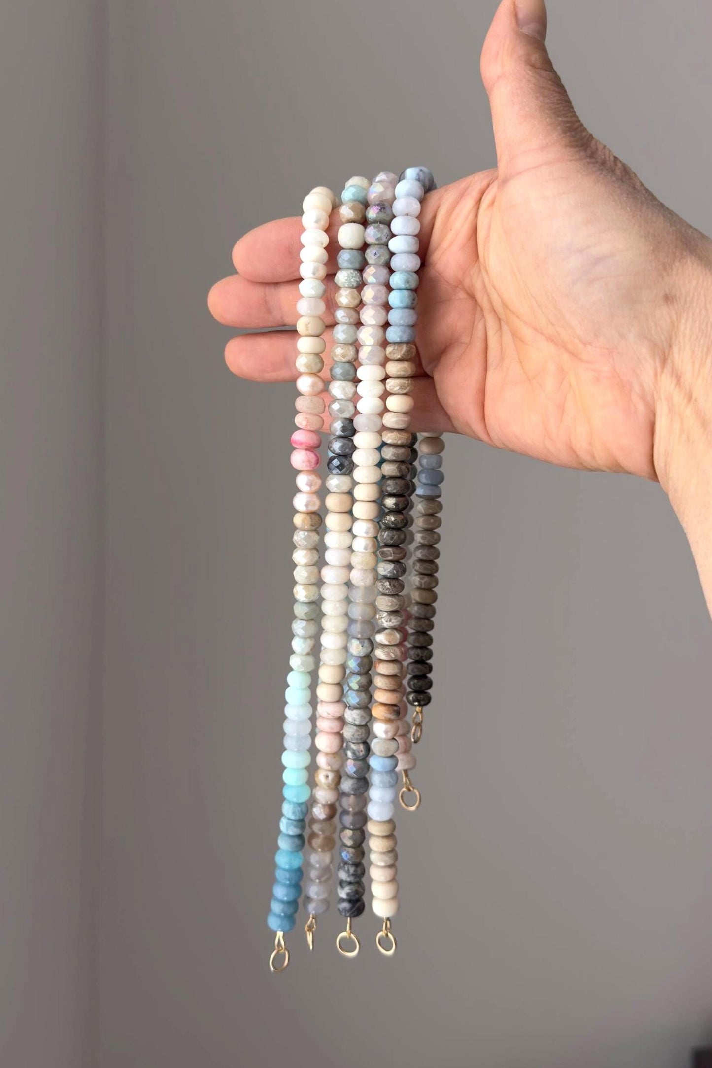 Glimmer Gray3 Necklace: one of a kind ombré gemstone necklace, Emerge Collection, soft grays, creams, pale blush, tough of sparkle