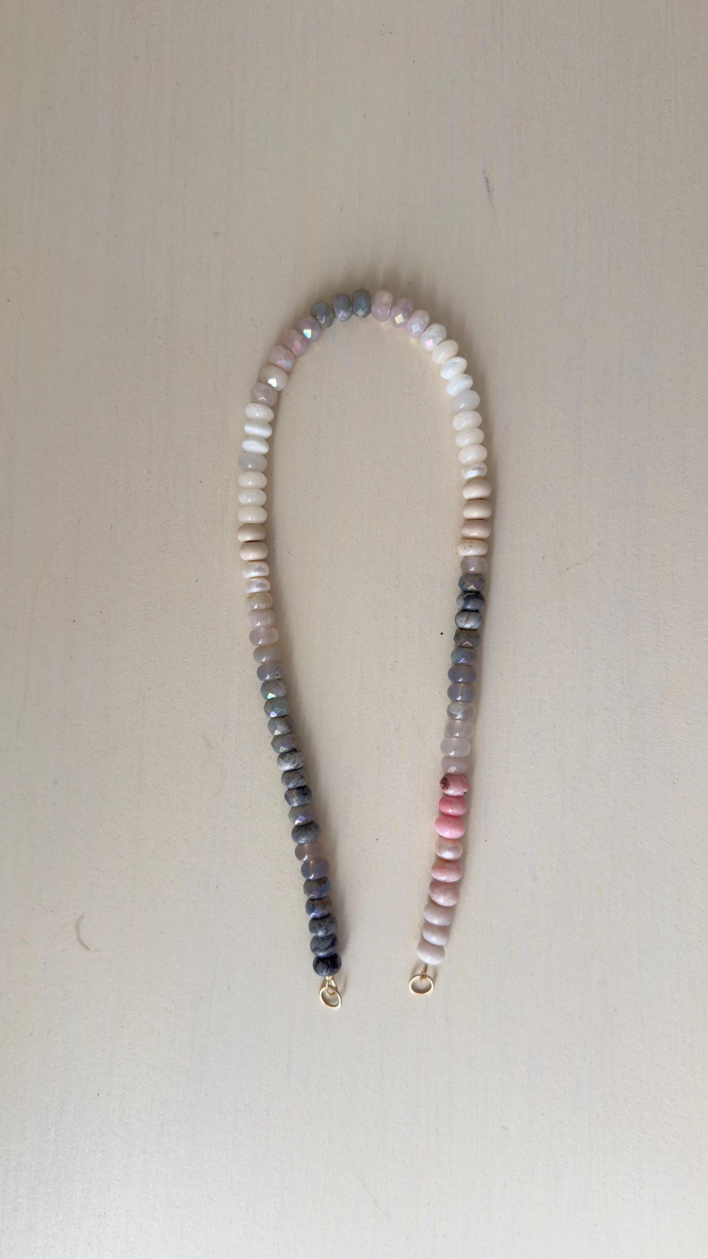 Glimmer Gray3 Necklace: one of a kind ombré gemstone necklace, Emerge Collection, soft grays, creams, pale blush, tough of sparkle