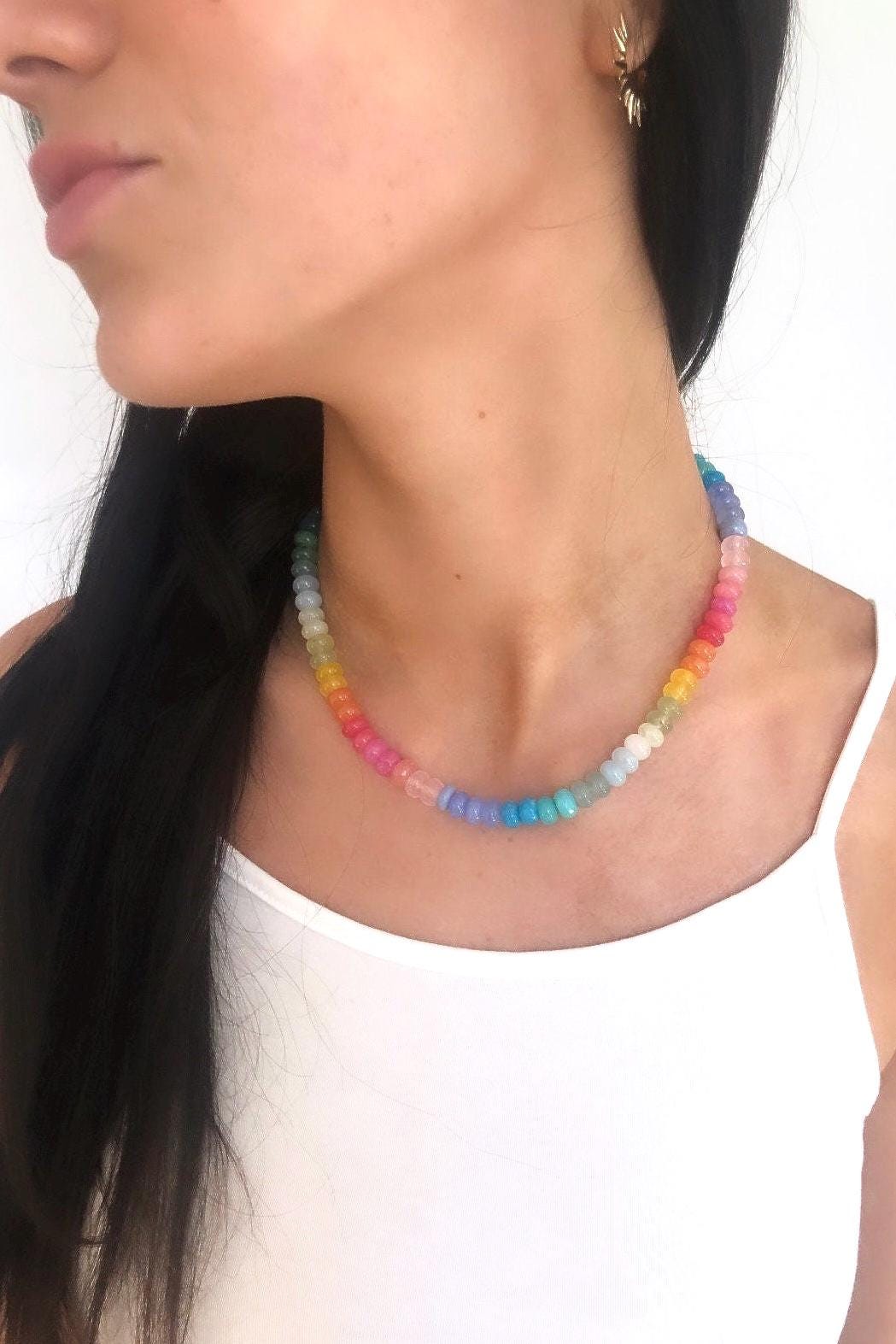 Pastel Bright #PB4 Ombre Rainbow Necklace: colorful, joyful, one of a kind mixed gemstone bead necklaces