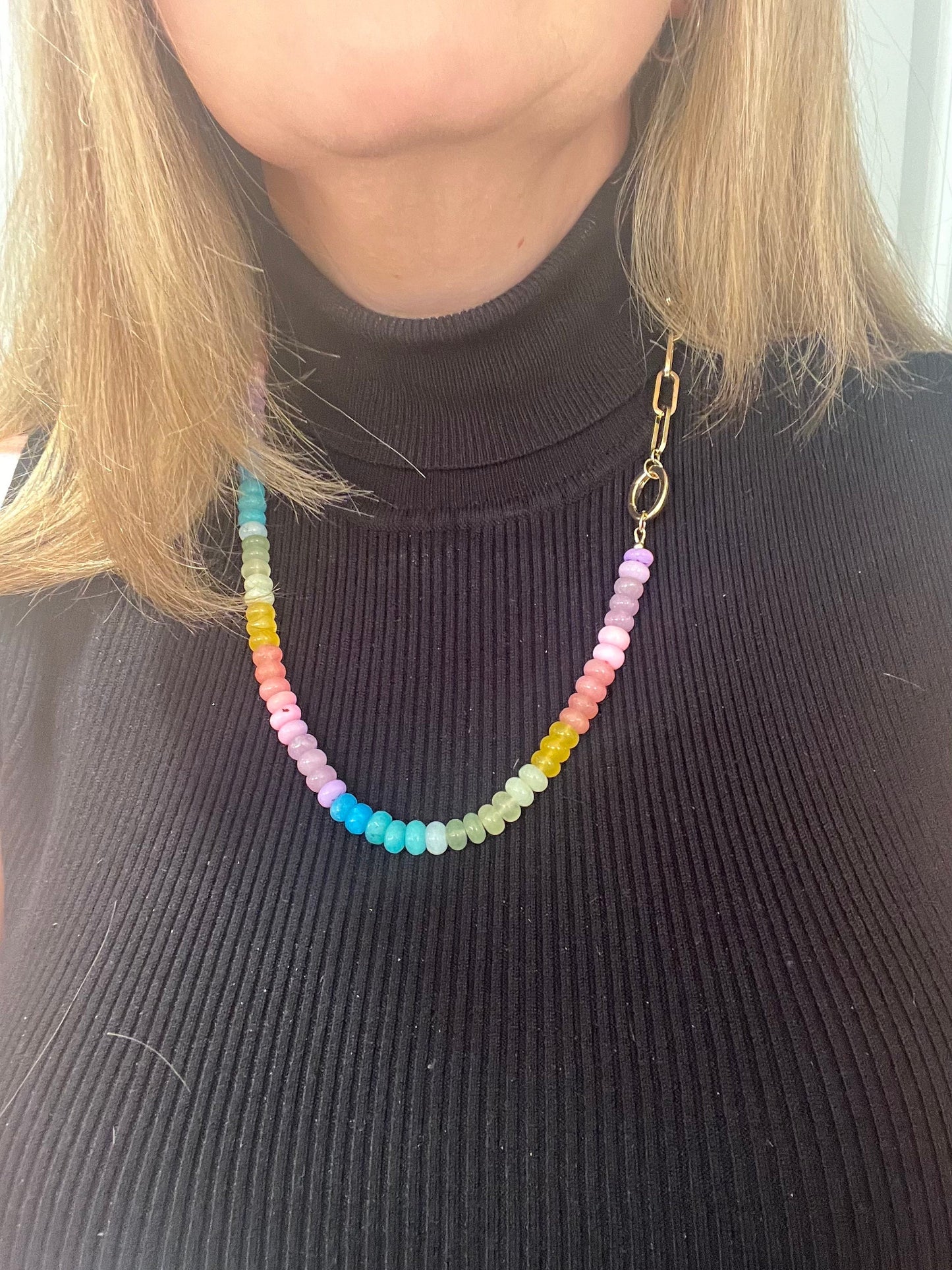 Pastel Bright #PB4 Ombre Rainbow Necklace: colorful, joyful, one of a kind mixed gemstone bead necklaces