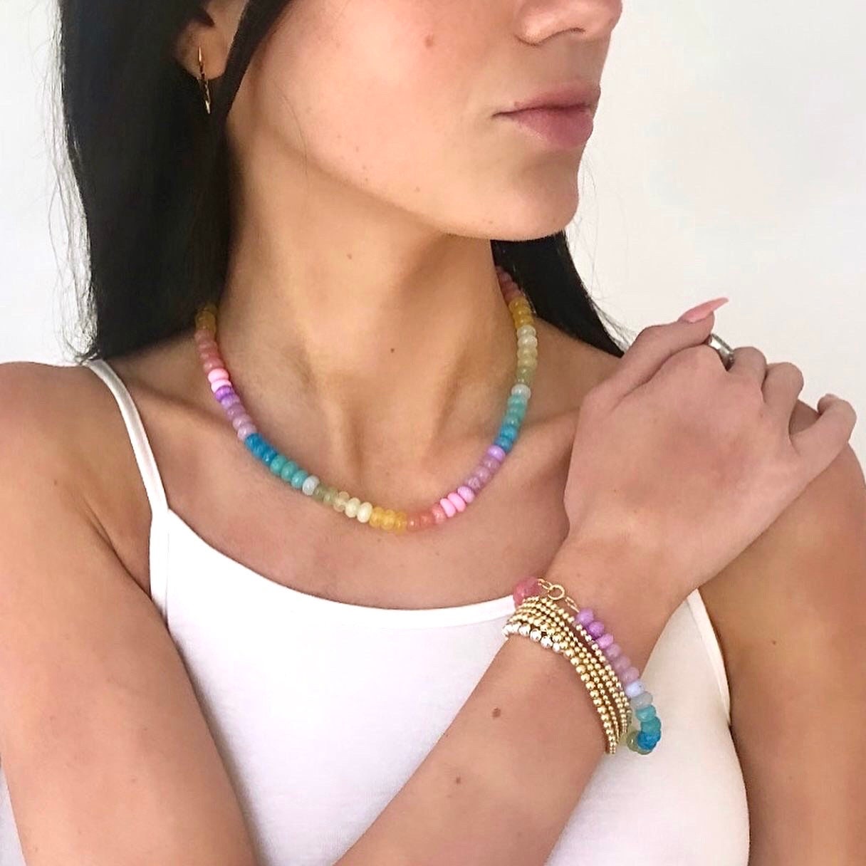 Pastel Bright #PB4 Ombre Rainbow Necklace: colorful, joyful, one of a kind mixed gemstone bead necklaces