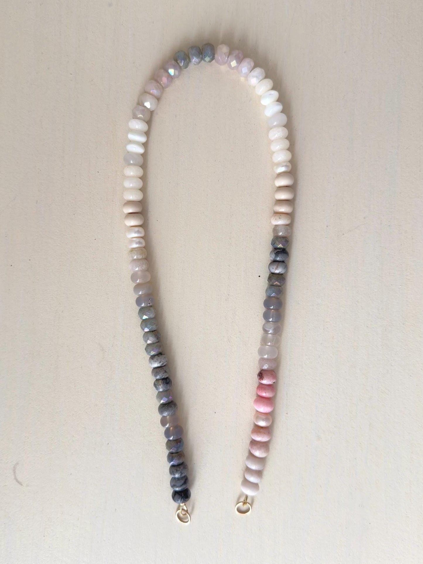 Glimmer Gray3 Necklace: one of a kind ombré gemstone necklace, Emerge Collection, soft grays, creams, pale blush, tough of sparkle