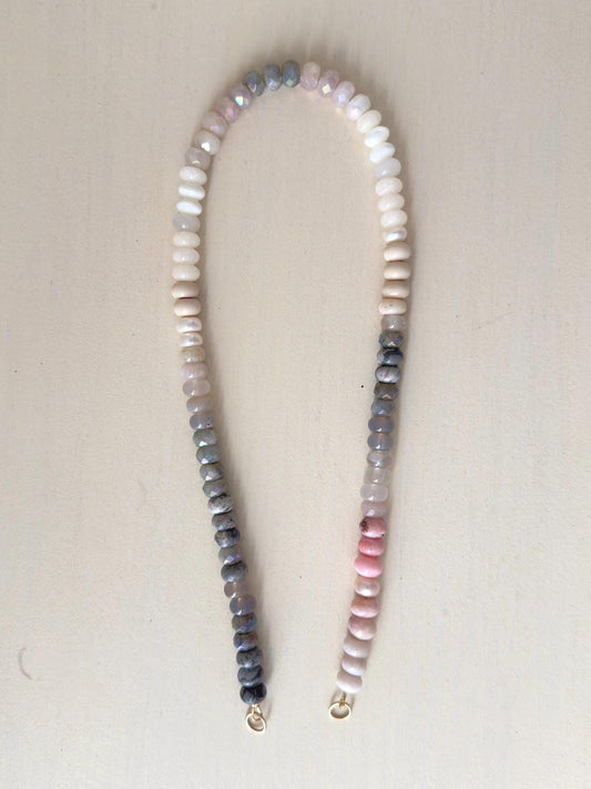 Glimmer Gray3 Necklace: one of a kind ombré gemstone necklace, Emerge Collection, soft grays, creams, pale blush, tough of sparkle