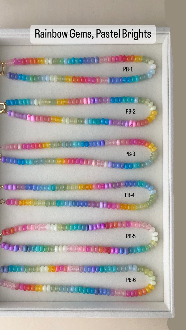 Pastel Bright #PB4 Ombre Rainbow Necklace: colorful, joyful, one of a kind mixed gemstone bead necklaces