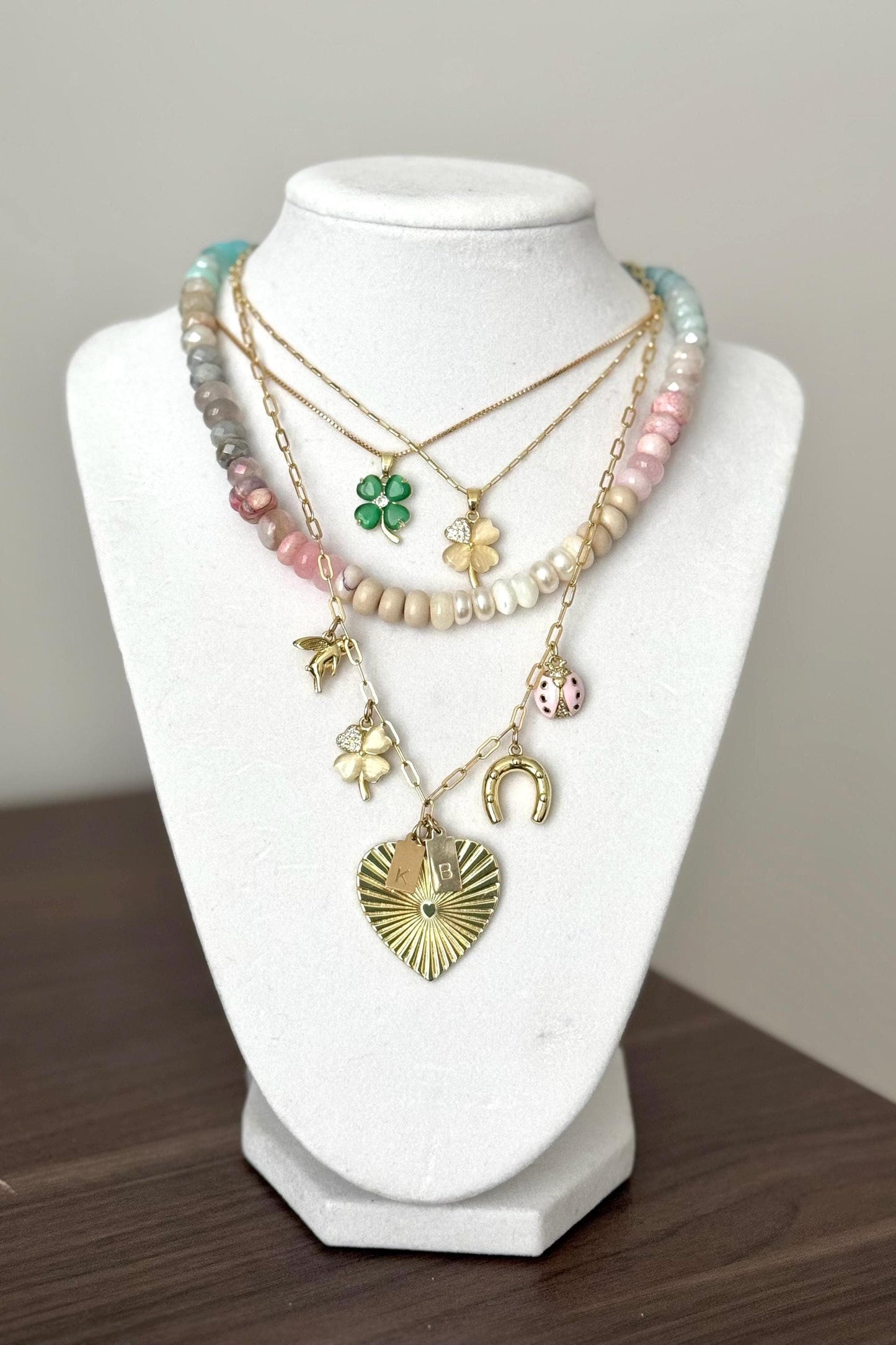 Glimmer Gray3 Necklace: one of a kind ombré gemstone necklace, Emerge Collection, soft grays, creams, pale blush, tough of sparkle