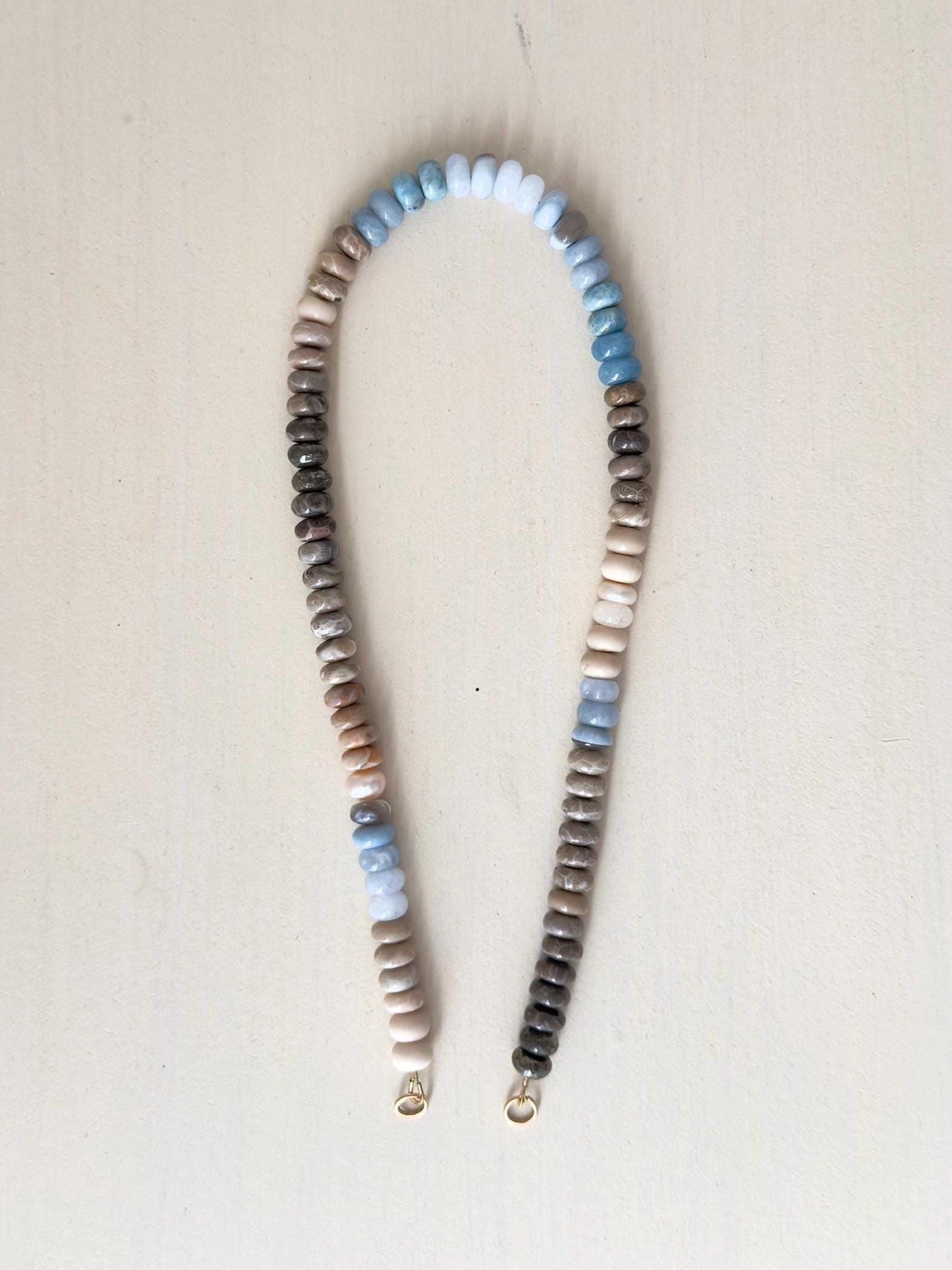 Glimmer Blue4 Necklace: one of a kind ombré gemstone necklace, Emerge Collection, blues, cream, sand colors with a tough of sparkle